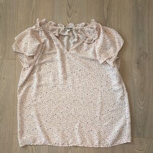 Pleione Pink Puff Sleeve Blouse with Ruffled Relaxed Style